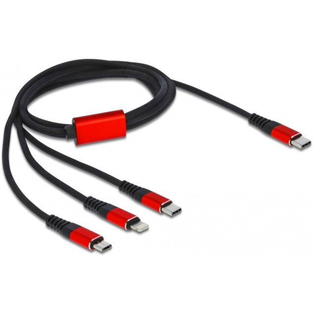 Delock USB charging cable 3-in-1 USB-C to Lightning + Micro USB + USB-C (black red, 1 meter)-0