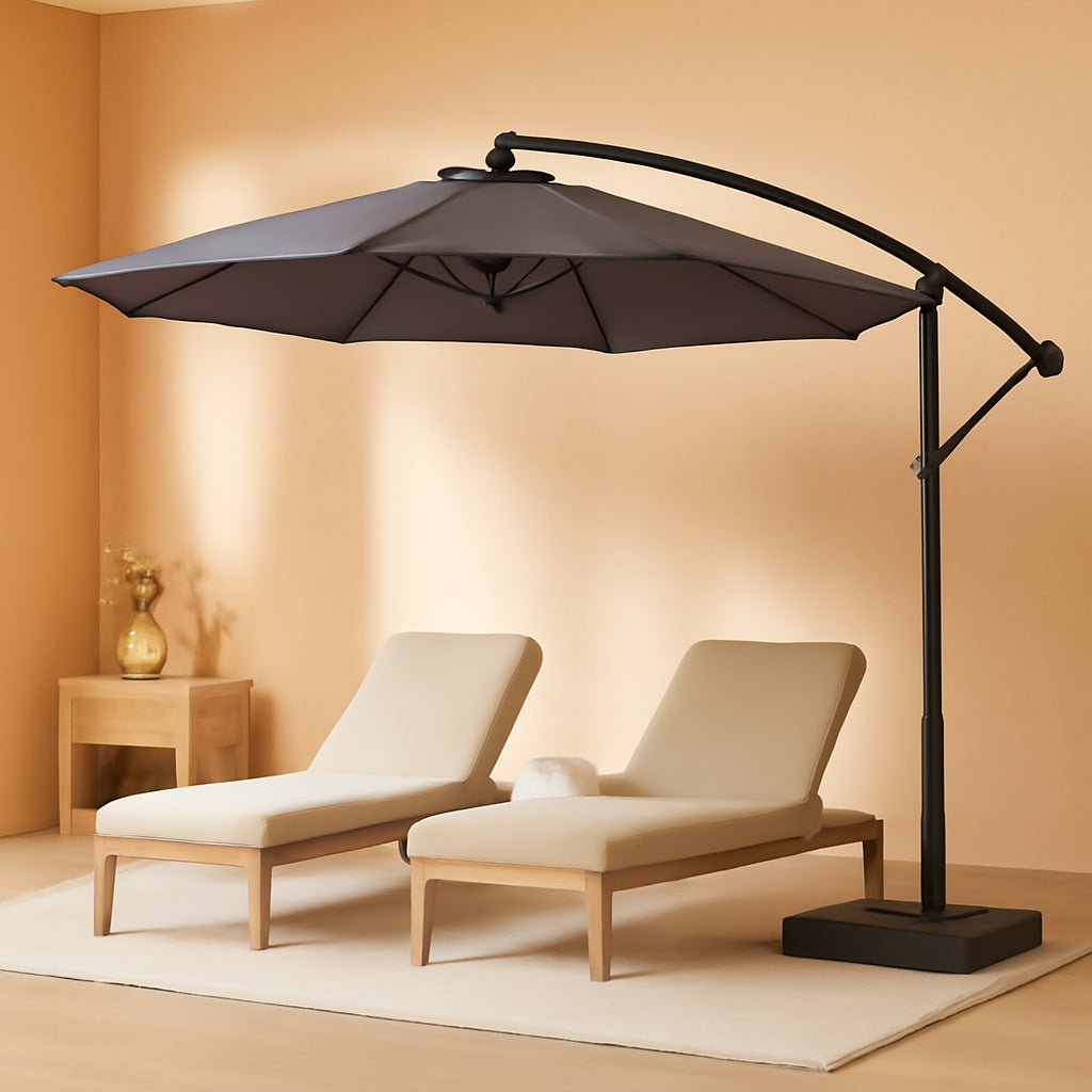 10Ft Cantilevered Patio Umbrella With Base Charcoal-0