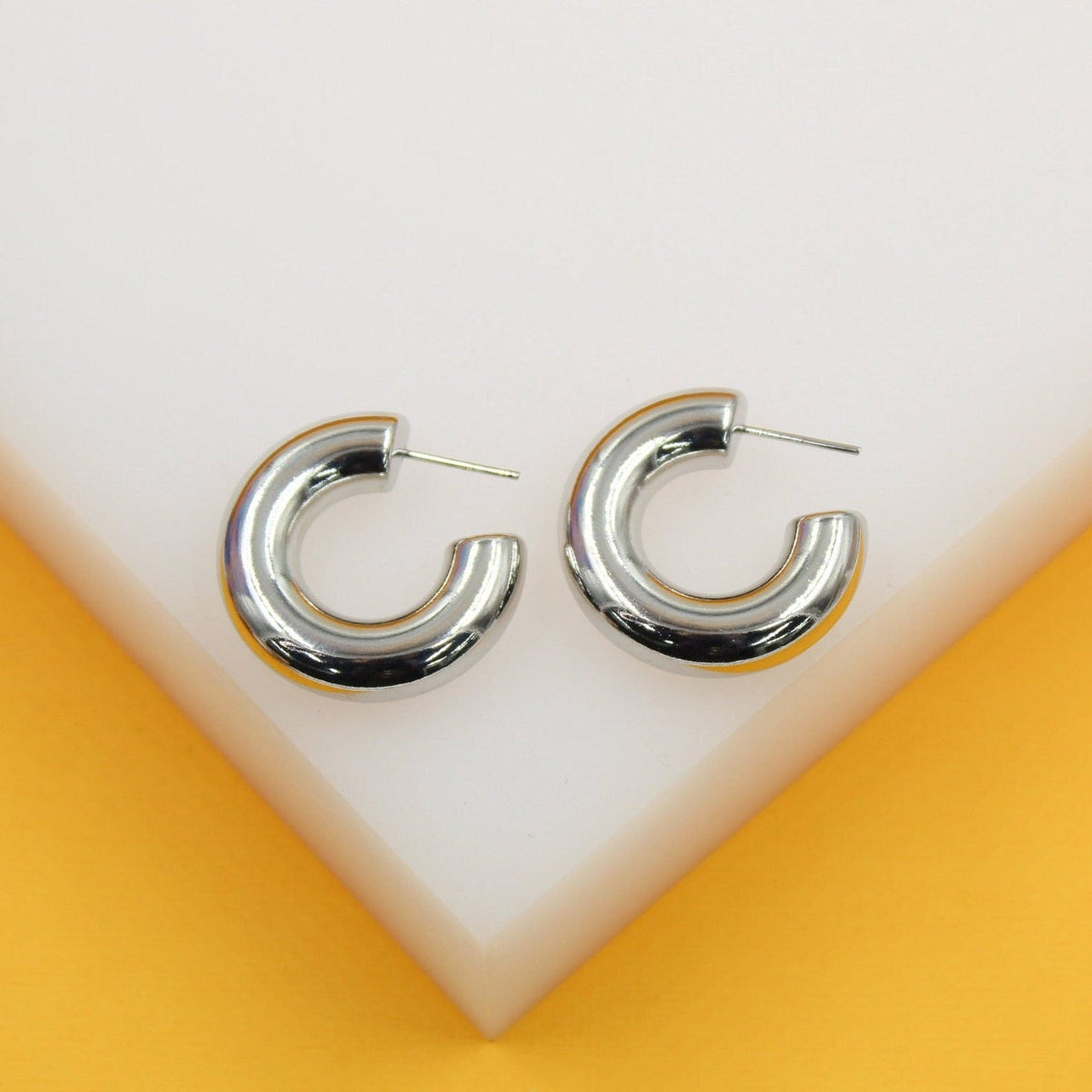 18K Rhodium Filled Round Open Hoop (J63)-0