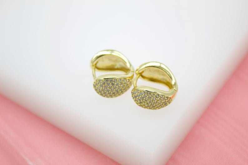 18K Gold Filled Round Pave Huggies Earrings-0