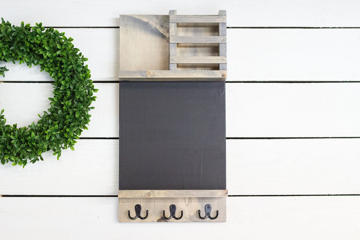 Home Organization Command Center, Chalkboard Mail Holder with Key Hooks-0