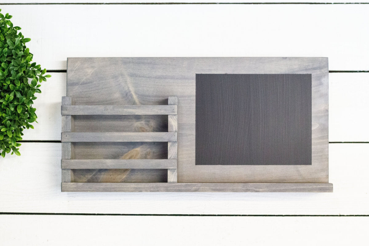 Wall Mount Mail Organizer with Chalkboard and Small Shelf-0
