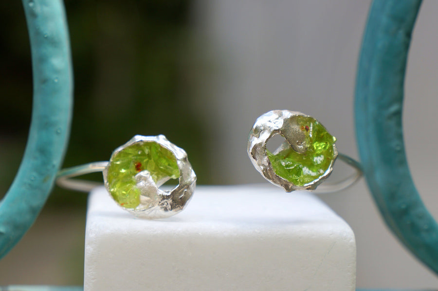 Murano Glass Silver Cuff Bracelet, Handmade Nature Jewelry, Organic Forest Cuff, Unique Gift for Nature Lovers, Sterling Silver 925