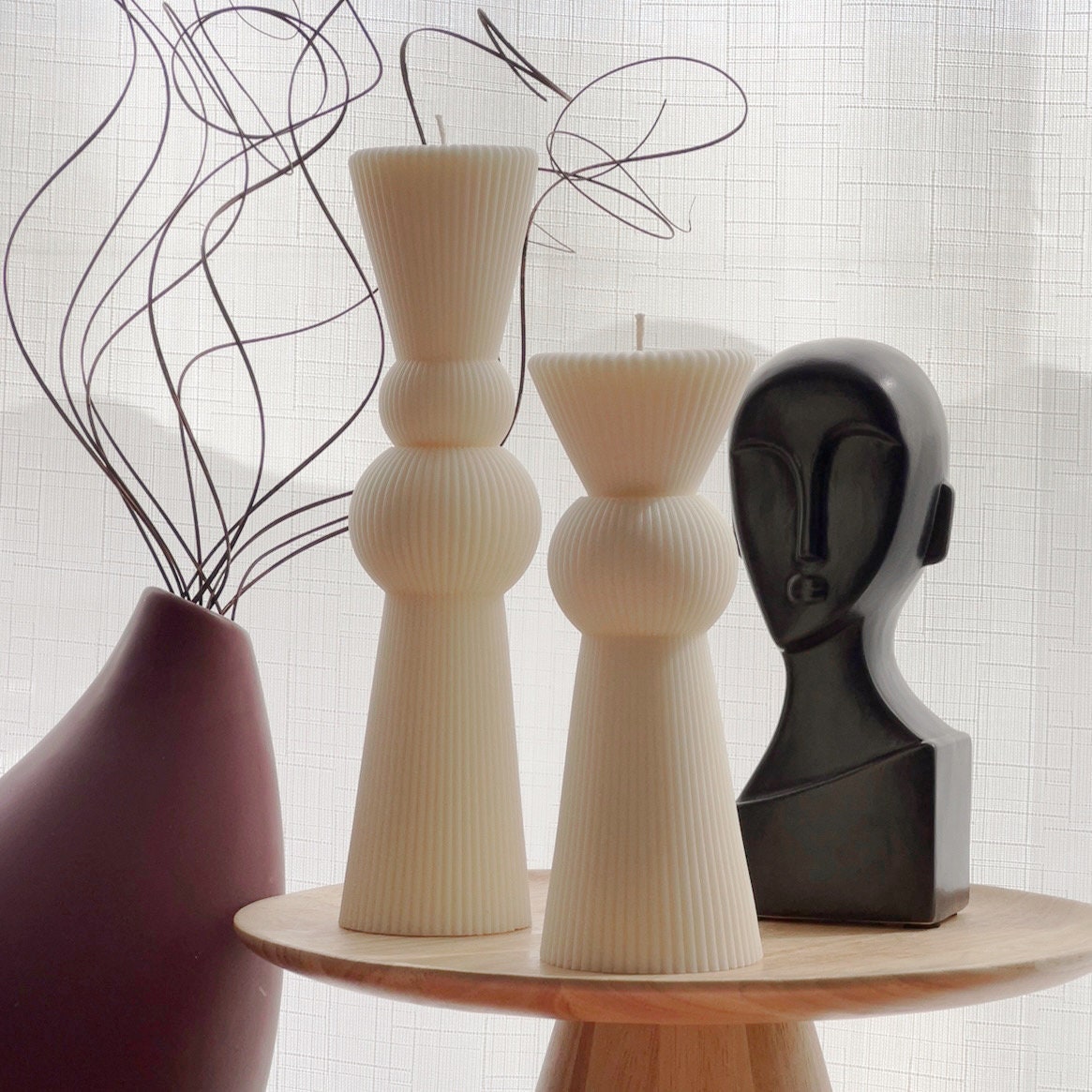 Soy Wax Chess Pillar Candle Set | Ribbed Decorative Candles-0