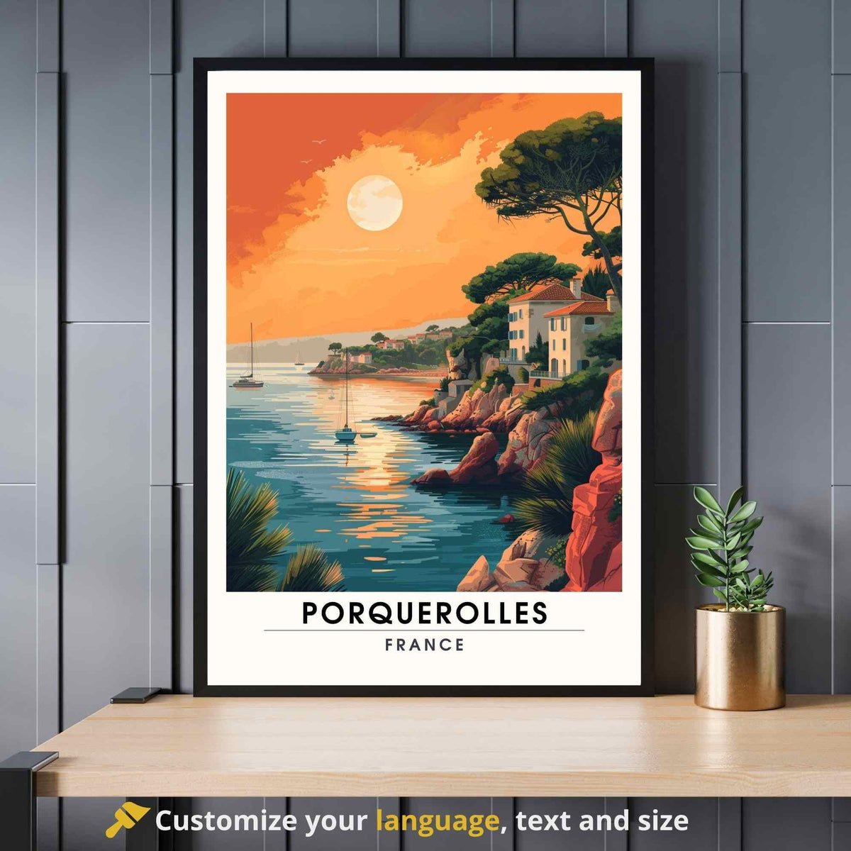 Affiche Île de Porquerolles, France - Impression de voyage Porquerolles au coucher de soleil-0