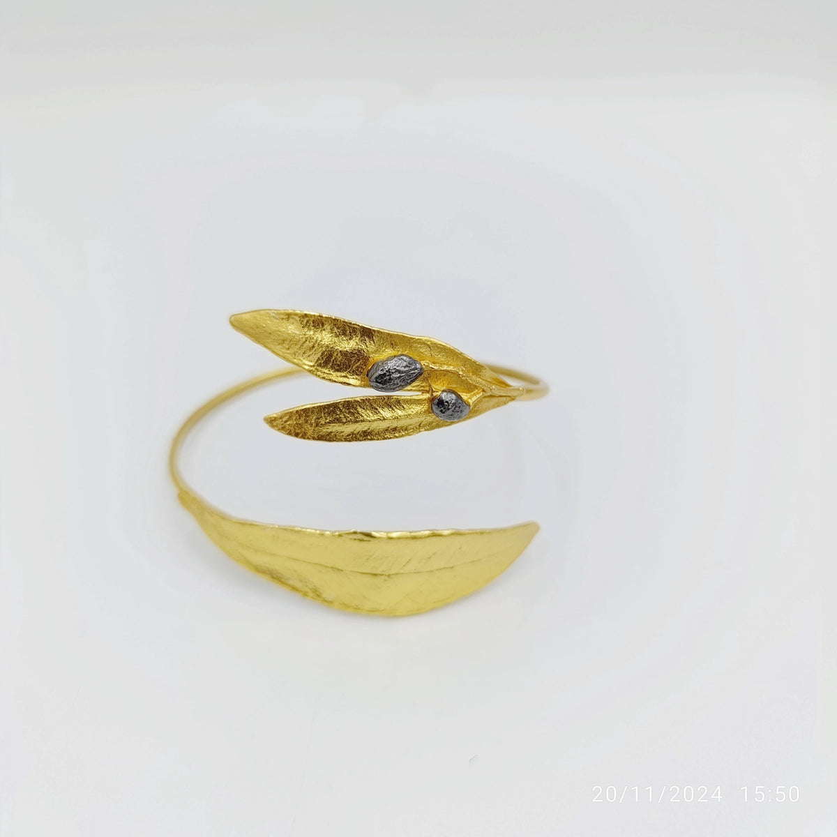 Olive Leaf Bracelet: Eco-Friendly Gold Plated Brass (Adjustable)-0