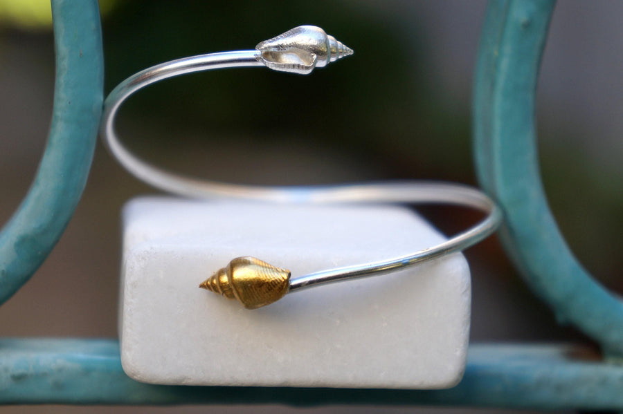 Real Sea Shell Silver Cuff Bracelet, Handmade Nature Jewelry, Organic Forest Cuff, Gift for Longevity & Evolution, Sterling Silver 925