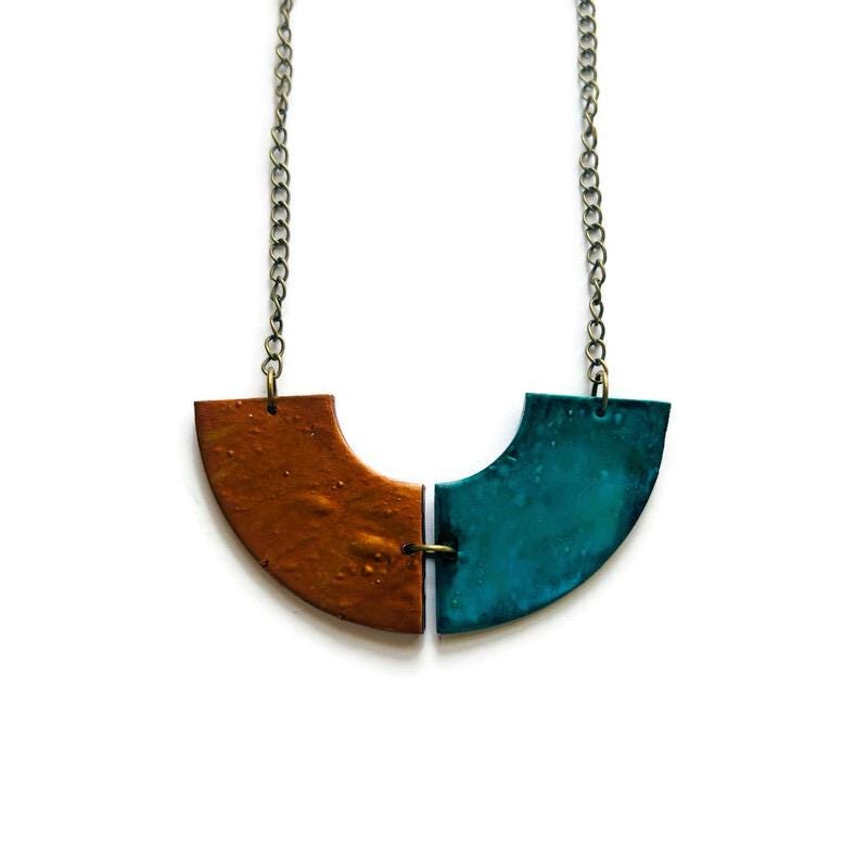 Copper & Teal Pendant Necklace – Handmade Statement Jewelry
