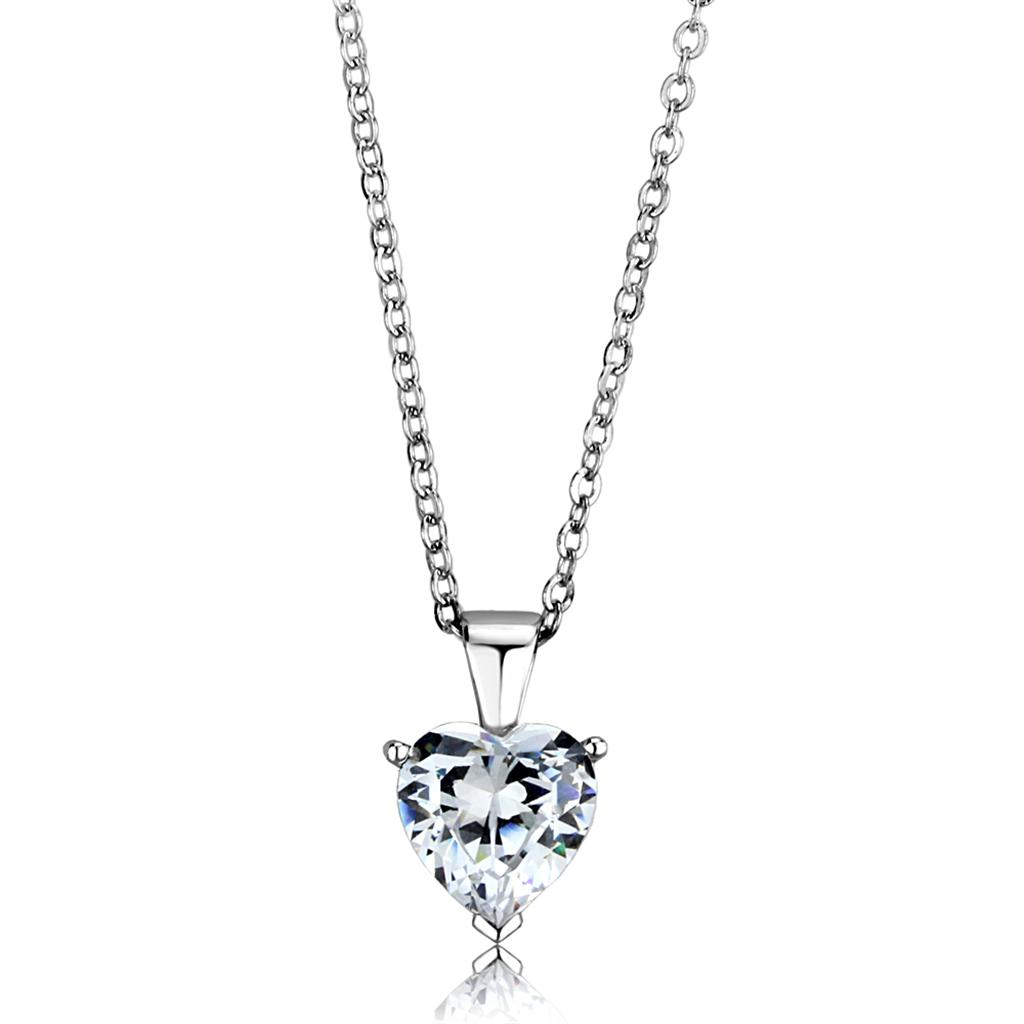 LOS889 - Rhodium 925 Sterling Silver Chain Pendant with AAA Grade CZ  in Clear-0