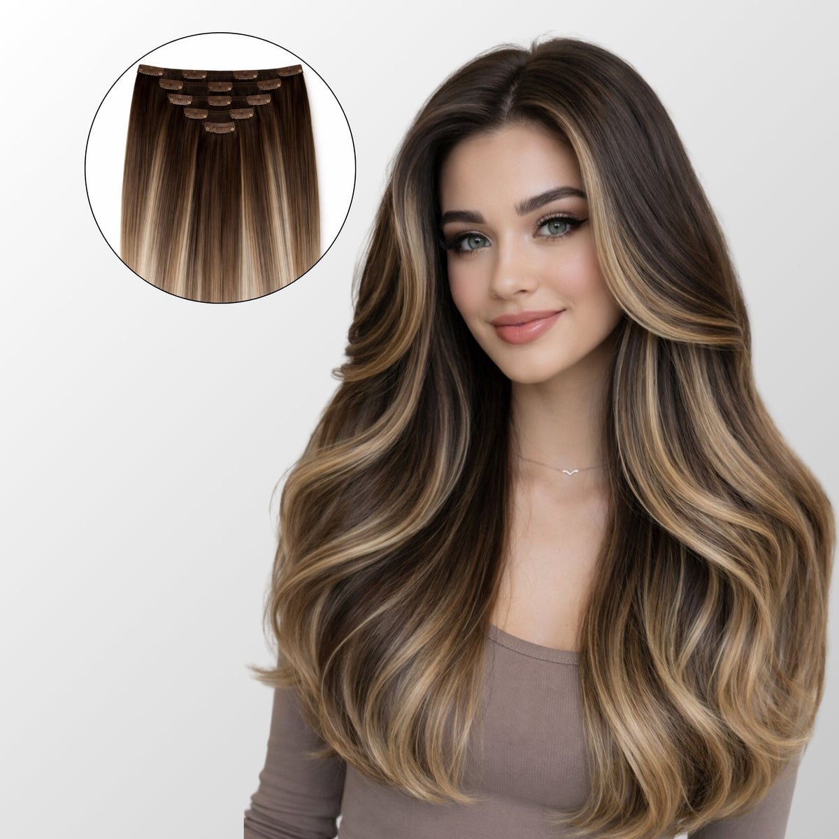 Caramel Blonde Balayage (1A/1A+3Q+9C) Classic Clip-In Hair Extensions (120g-140g)-0