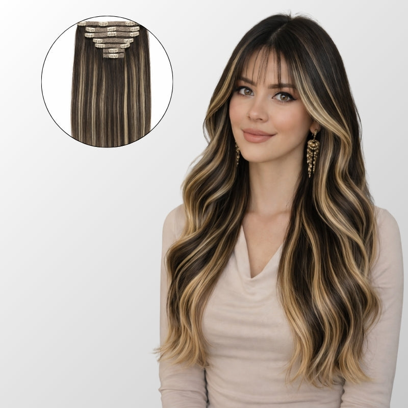 Caramel Blonde Balayage (1A/1A+3Q+9C) Classic Clip-In Hair Extensions (150g-170g)-0