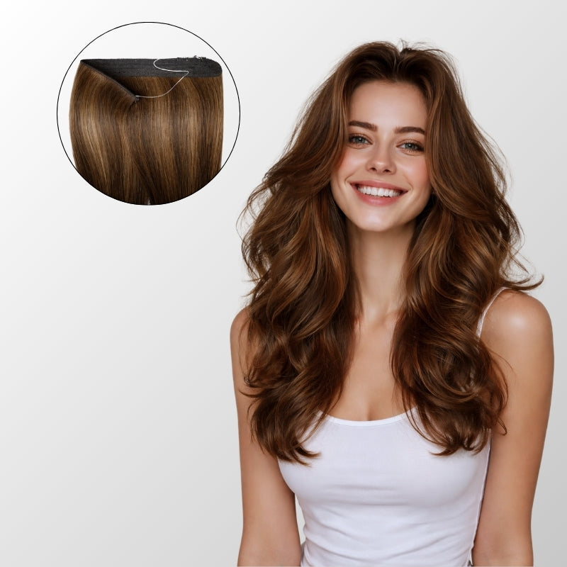 Honey Blonde Balayage (1A/1A+4Q) Halo Hair Extensions (75g-120g)-0