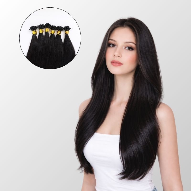 Natural Black (1B) I-Tip Hair Extensions (50g-100g)-0