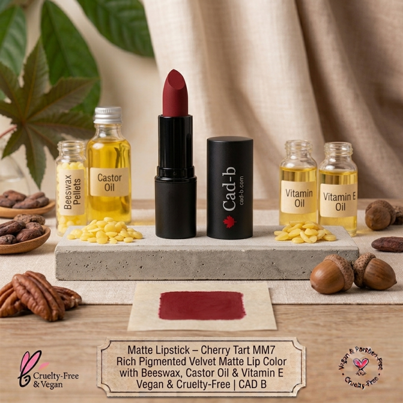 Matte Lipstick – Cherry Tart MM7 | Rich Pigmented Velvet Matte Lip Color with Beeswax, Castor Oil & Vitamin E | Vegan & Cruelty-Free | CAD B — product view 1