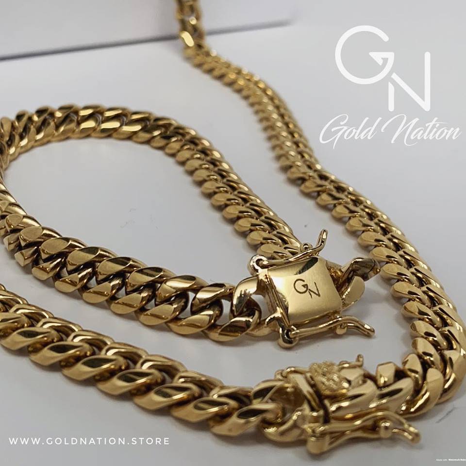 12mm Cuban Chain & Bracelet Set Gold-Plated – Box Lock-2