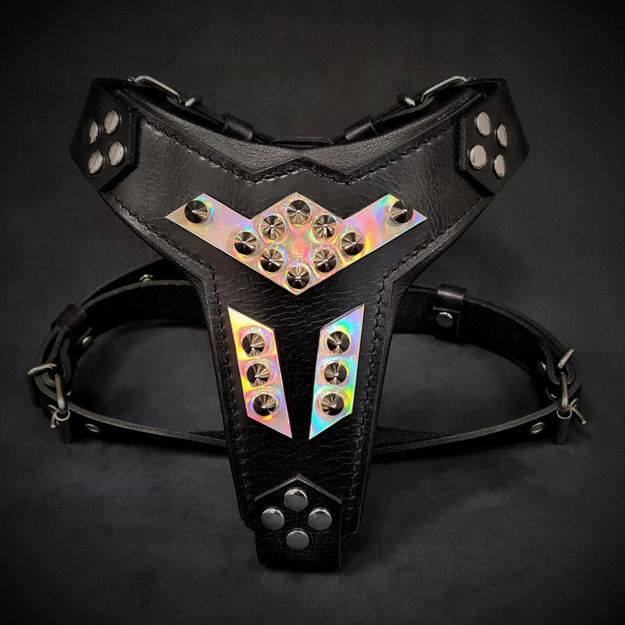 “Midas” leather dog harness silver medium size