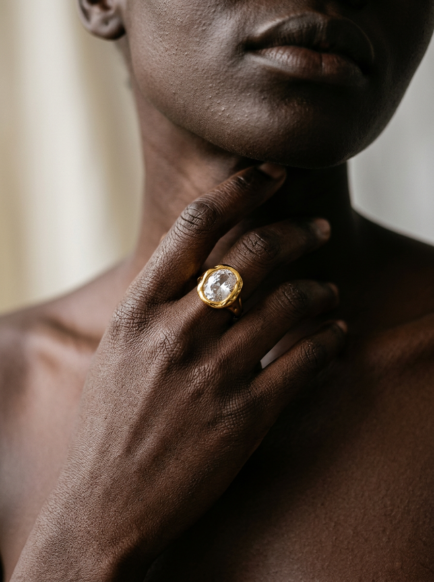Radiant Gold-Plated Zircon Statement Ring-0
