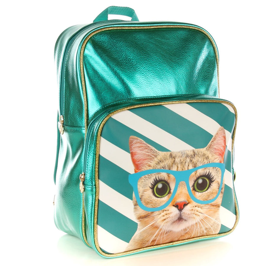 Backpack Cat with Glasses Bluegreen