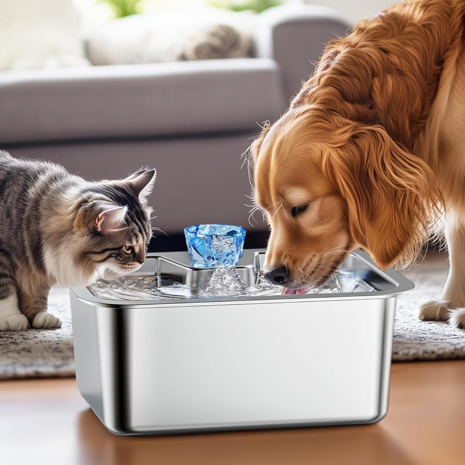 11L/3Galon Stainless Steel Large Pet Water Fountain with 4 Filters